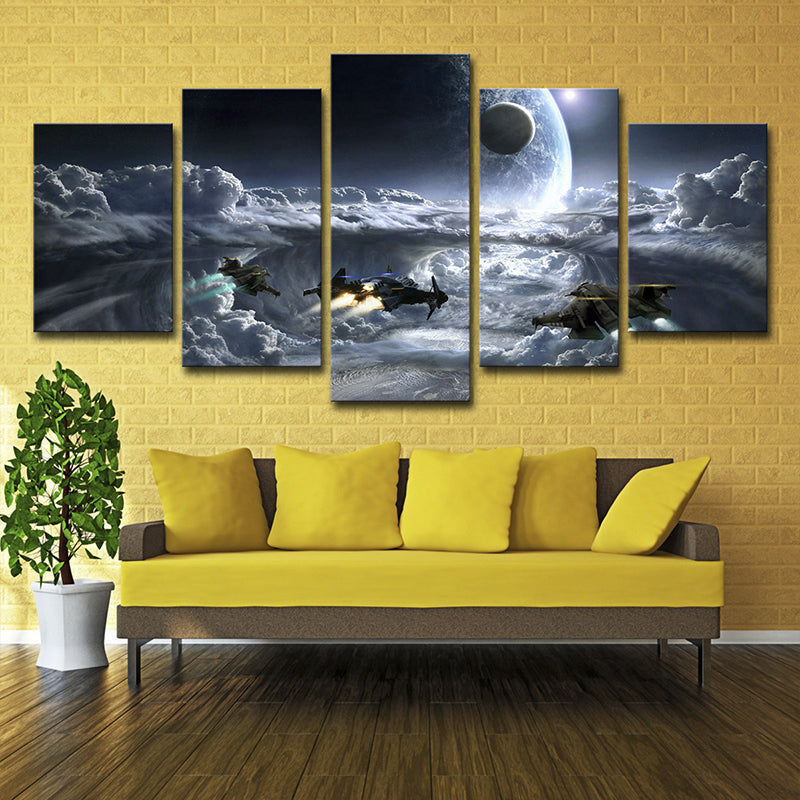 Outer Space Fighters Canvas Print Fictional Multi-Piece Living Room Wall Art Decor Clearhalo 'Art Gallery' 'Canvas Art' 'Kids' Arts' 1708748