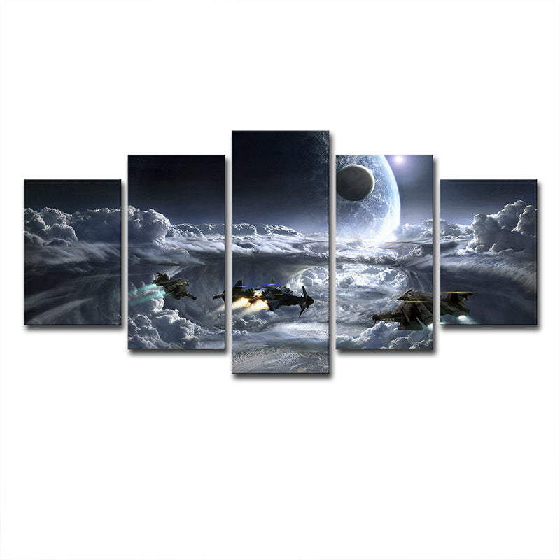 Outer Space Fighters Canvas Print Fictional Multi-Piece Living Room Wall Art Decor Clearhalo 'Art Gallery' 'Canvas Art' 'Kids' Arts' 1708750