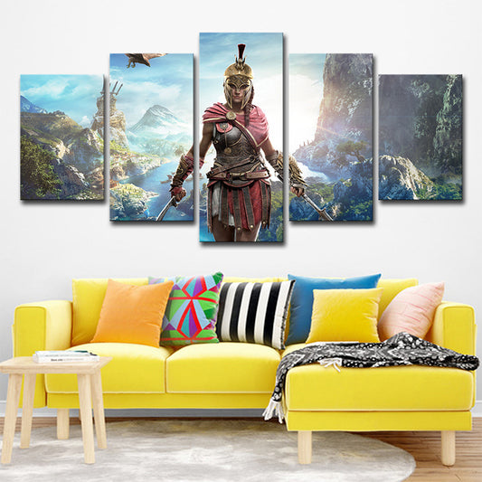 Assassins Creed Woman Art Print Sci-Fi Cool Game Scene Canvas in Blue for Living Room Blue