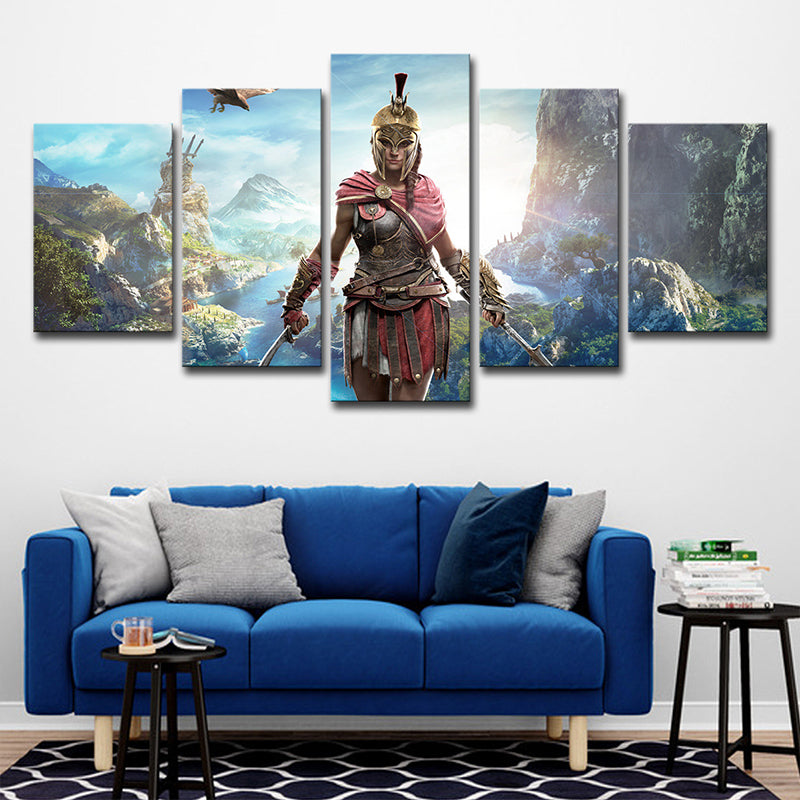 Assassins Creed Woman Art Print Sci-Fi Cool Game Scene Canvas in Blue for Living Room Clearhalo 'Art Gallery' 'Canvas Art' 'Kids' Arts' 1708769