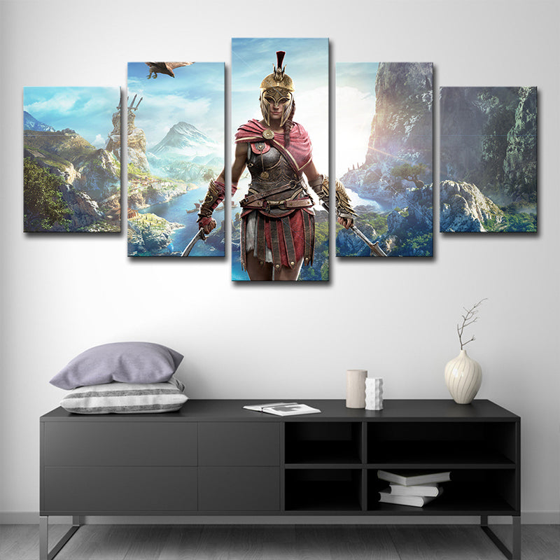 Assassins Creed Woman Art Print Sci-Fi Cool Game Scene Canvas in Blue for Living Room Clearhalo 'Art Gallery' 'Canvas Art' 'Kids' Arts' 1708770