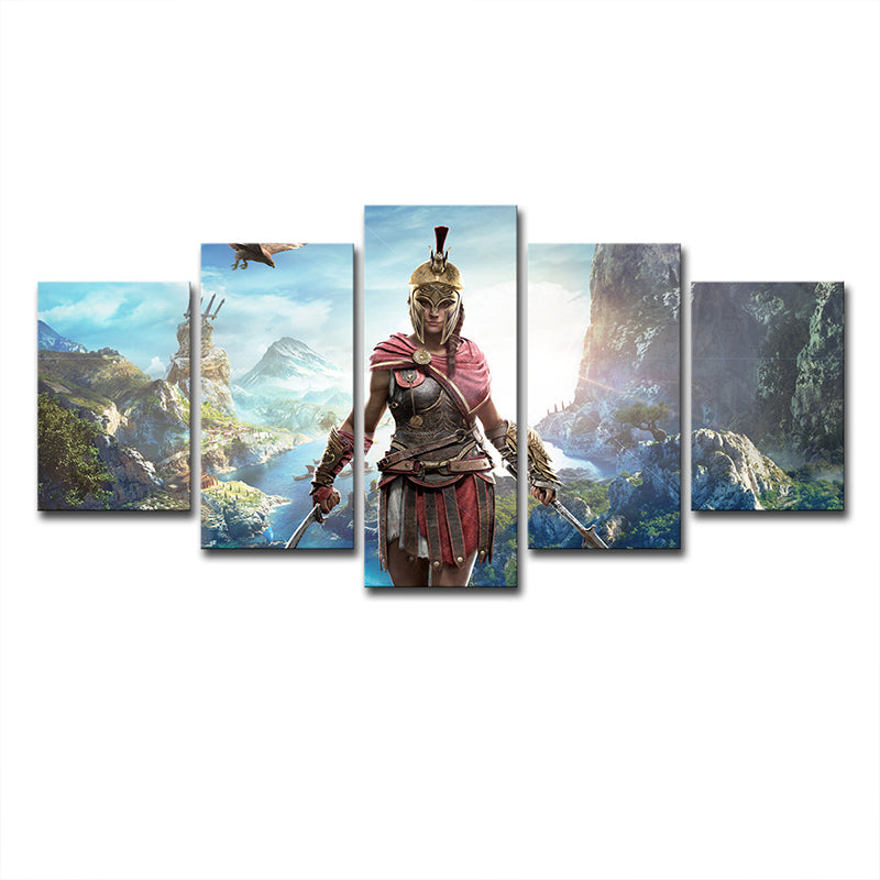 Assassins Creed Woman Art Print Sci-Fi Cool Game Scene Canvas in Blue for Living Room Clearhalo 'Art Gallery' 'Canvas Art' 'Kids' Arts' 1708771