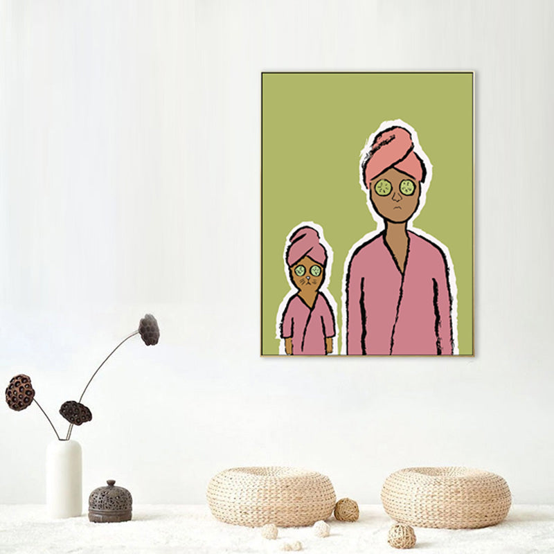 Happy Family Drawing Wall Art House Interior Figure Canvas Print in Pastel Color Clearhalo 'Art Gallery' 'Canvas Art' 'Kids' Arts' 1708776