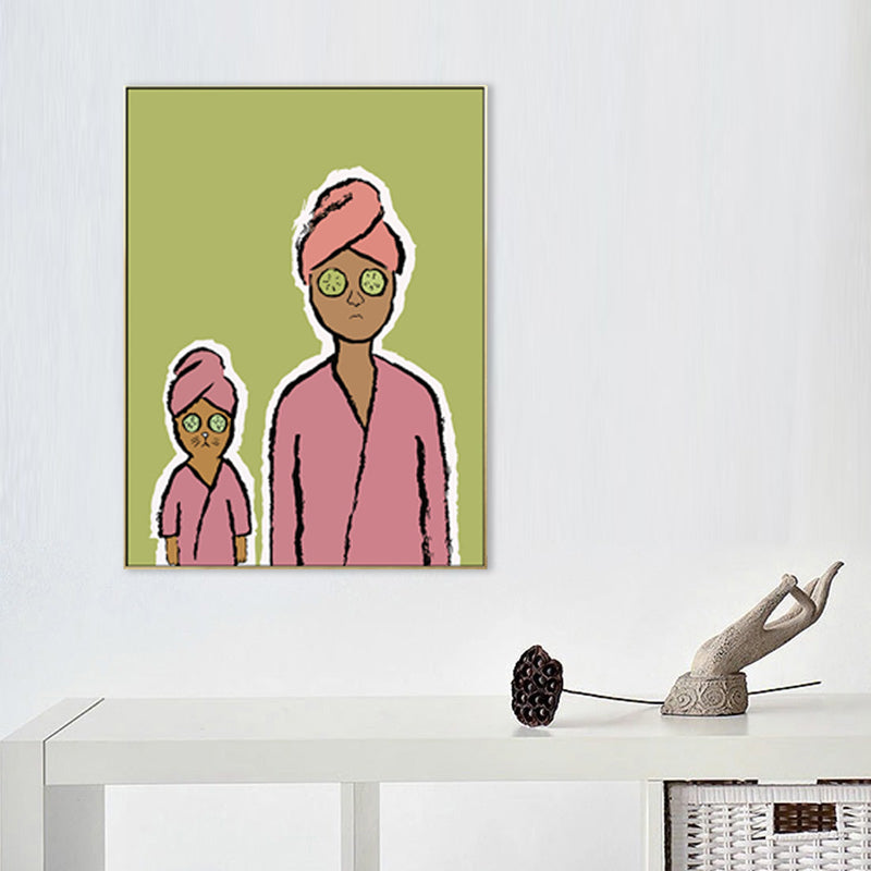 Happy Family Drawing Wall Art House Interior Figure Canvas Print in Pastel Color Clearhalo 'Art Gallery' 'Canvas Art' 'Kids' Arts' 1708777