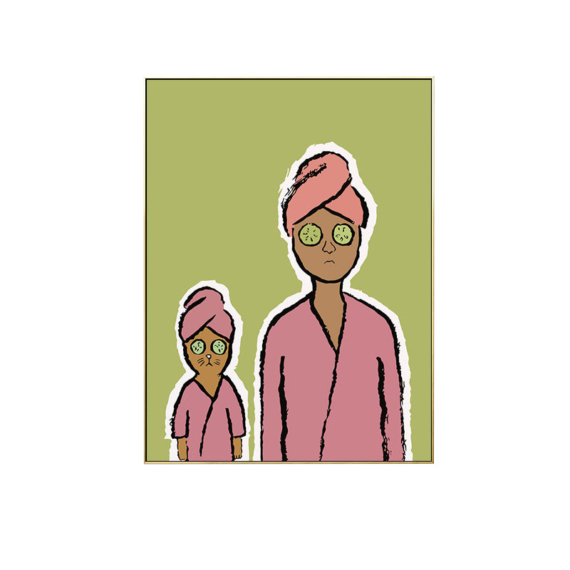 Happy Family Drawing Wall Art House Interior Figure Canvas Print in Pastel Color Clearhalo 'Art Gallery' 'Canvas Art' 'Kids' Arts' 1708778