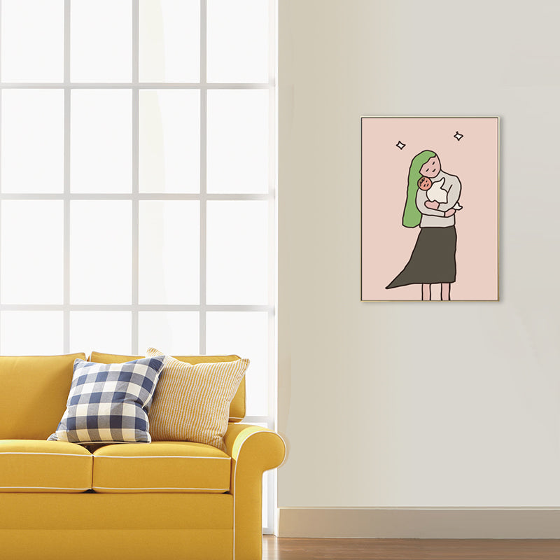Happy Family Drawing Wall Art House Interior Figure Canvas Print in Pastel Color Clearhalo 'Art Gallery' 'Canvas Art' 'Kids' Arts' 1708783