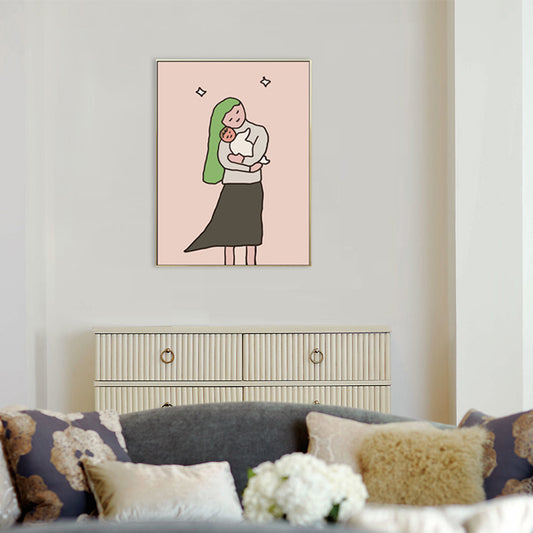Happy Family Drawing Wall Art House Interior Figure Canvas Print in Pastel Color Clearhalo 'Art Gallery' 'Canvas Art' 'Kids' Arts' 1708784