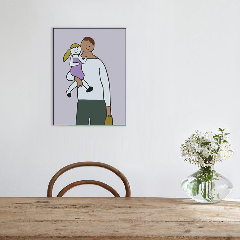 Happy Family Drawing Wall Art House Interior Figure Canvas Print in Pastel Color Clearhalo 'Art Gallery' 'Canvas Art' 'Kids' Arts' 1708787