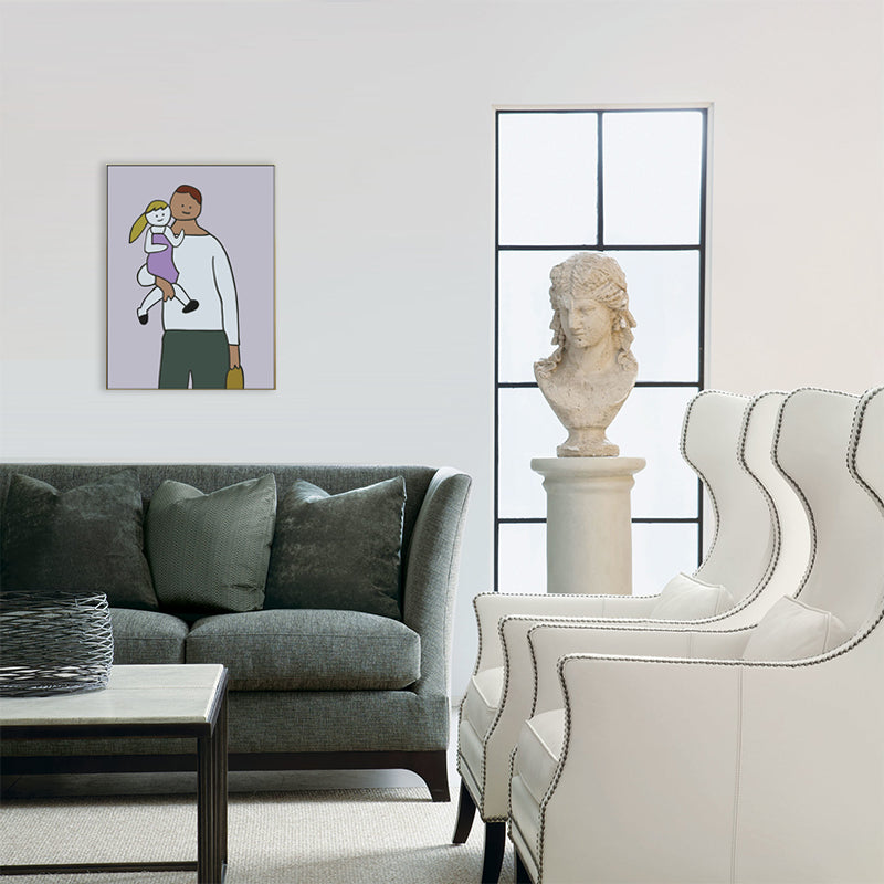 Happy Family Drawing Wall Art House Interior Figure Canvas Print in Pastel Color Clearhalo 'Art Gallery' 'Canvas Art' 'Kids' Arts' 1708788