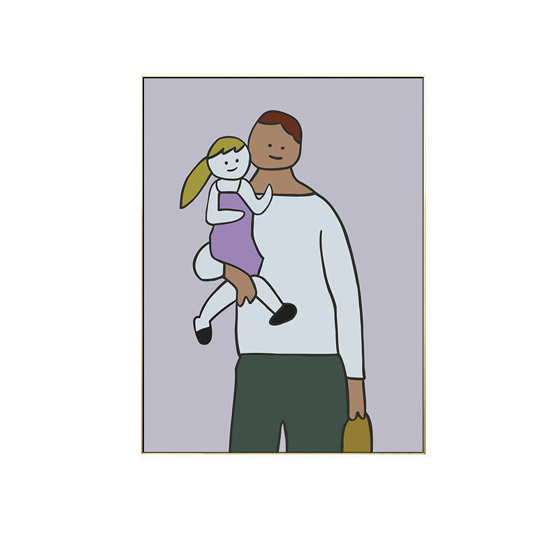 Happy Family Drawing Wall Art House Interior Figure Canvas Print in Pastel Color Clearhalo 'Art Gallery' 'Canvas Art' 'Kids' Arts' 1708789