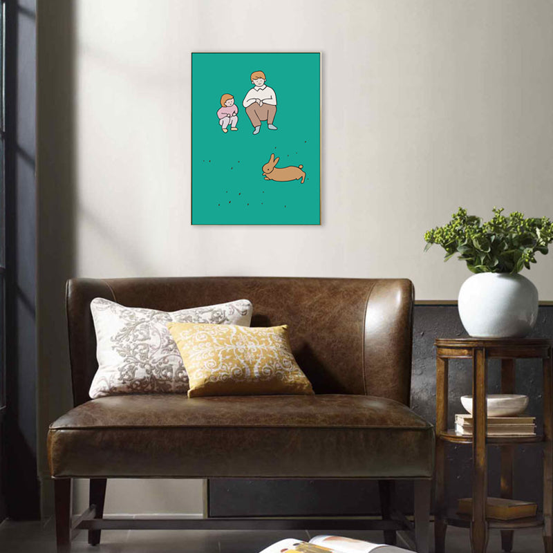 Happy Family Drawing Wall Art House Interior Figure Canvas Print in Pastel Color Clearhalo 'Art Gallery' 'Canvas Art' 'Kids' Arts' 1708791