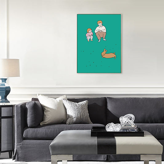 Happy Family Drawing Wall Art House Interior Figure Canvas Print in Pastel Color Clearhalo 'Art Gallery' 'Canvas Art' 'Kids' Arts' 1708792
