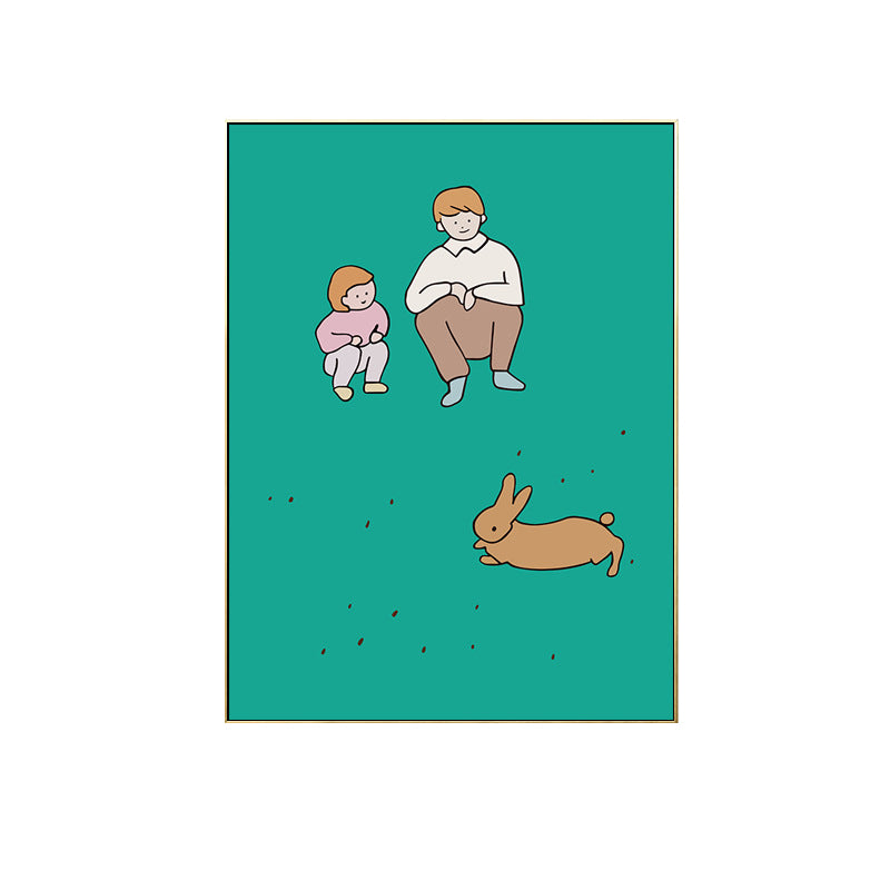 Happy Family Drawing Wall Art House Interior Figure Canvas Print in Pastel Color Clearhalo 'Art Gallery' 'Canvas Art' 'Kids' Arts' 1708793