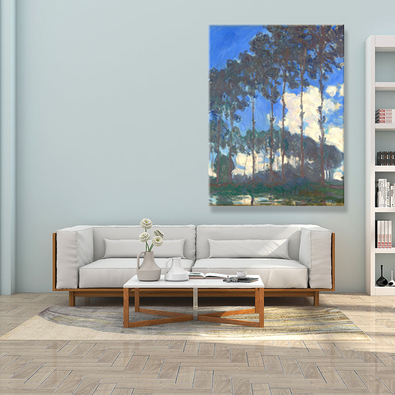 White Poplar Near River Canvas Textured Vintage Living Room Wall Art Decor in Dark Color Blue Clearhalo 'Art Gallery' 'Canvas Art' 'Country Art Gallery' 'French Country' 'Rustic' Arts' 1708815