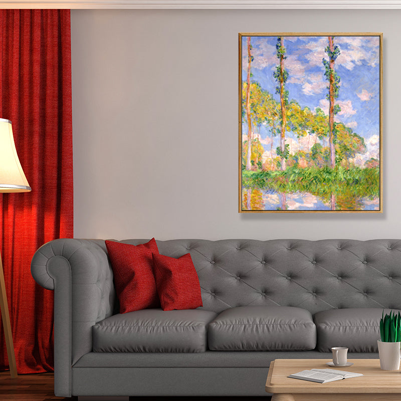 White Poplar Near River Canvas Textured Vintage Living Room Wall Art Decor in Dark Color Clearhalo 'Art Gallery' 'Canvas Art' 'Country Art Gallery' 'French Country' 'Rustic' Arts' 1708820