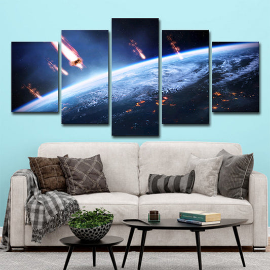 Planet Aerolite Canvas Wall Art Sci-Fi Beautiful Outer Space Wall Decor in Dark Blue Clearhalo 'Art Gallery' 'Canvas Art' 'Kids' Arts' 1708857
