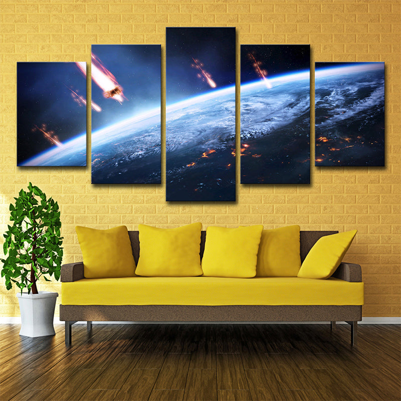 Planet Aerolite Canvas Wall Art Sci-Fi Beautiful Outer Space Wall Decor in Dark Blue Clearhalo 'Art Gallery' 'Canvas Art' 'Kids' Arts' 1708858