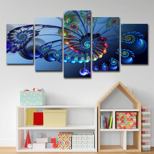 Blue Butterfly Wall Art Peacock Feather Modern Multi-Piece Canvas for Bedroom Clearhalo 'Art Gallery' 'Canvas Art' 'Contemporary Art Gallery' 'Modern' Arts' 1708889