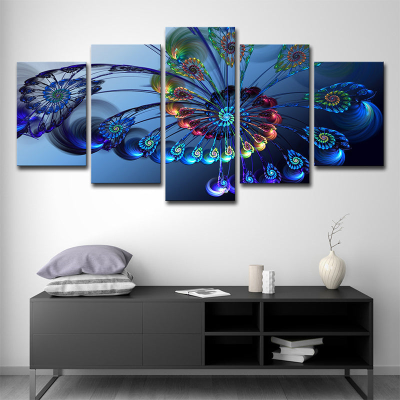 Blue Butterfly Wall Art Peacock Feather Modern Multi-Piece Canvas for Bedroom Clearhalo 'Art Gallery' 'Canvas Art' 'Contemporary Art Gallery' 'Modern' Arts' 1708890