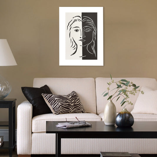 Woman Head Pencil Sketch Canvas Simplicity Textured Wall Art Print in Black and White Clearhalo 'Art Gallery' 'Canvas Art' 'Contemporary Art Gallery' 'Contemporary Art' 'Minimalism' 'Minimalist Art Gallery' 'Scandinavian' Arts' 1708908