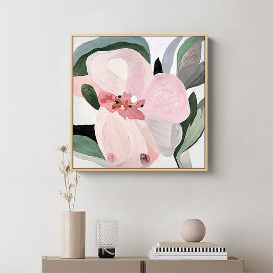 Flower Wall Art Decor Traditional Textured Square Canvas in Pink for Living Room Pink Clearhalo 'Art Gallery' 'Canvas Art' 'Traditional' Arts' 1708913