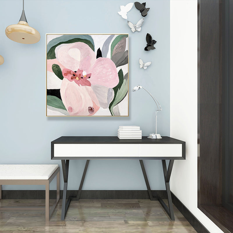 Flower Wall Art Decor Traditional Textured Square Canvas in Pink for Living Room Clearhalo 'Art Gallery' 'Canvas Art' 'Traditional' Arts' 1708914
