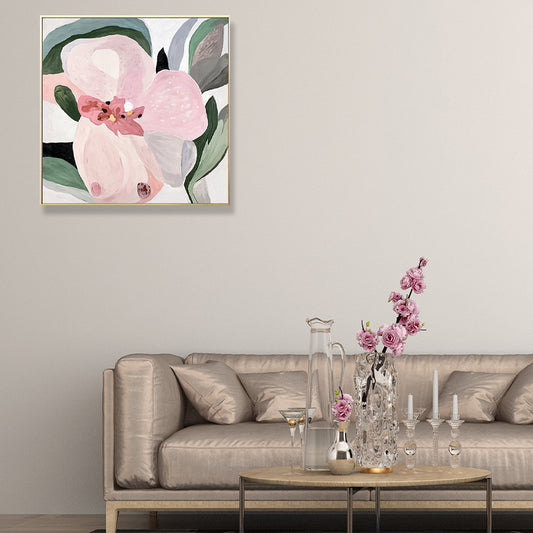 Flower Wall Art Decor Traditional Textured Square Canvas in Pink for Living Room Clearhalo 'Art Gallery' 'Canvas Art' 'Traditional' Arts' 1708915