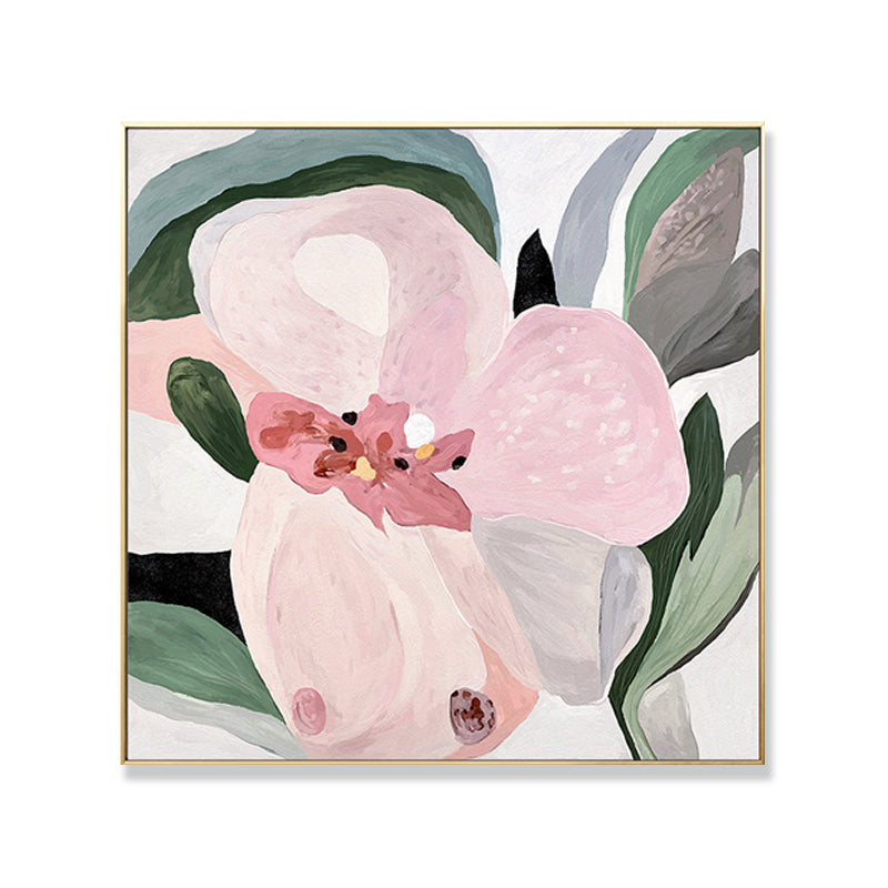 Flower Wall Art Decor Traditional Textured Square Canvas in Pink for Living Room Clearhalo 'Art Gallery' 'Canvas Art' 'Traditional' Arts' 1708916