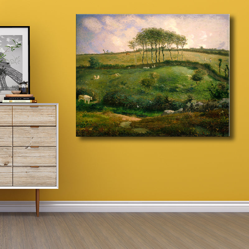Vintage Canvas Print Green Grassland and Flock of Sheep Wall Art for Living Room Clearhalo 'Art Gallery' 'Canvas Art' 'Country Art Gallery' 'French Country' 'Rustic' Arts' 1708922