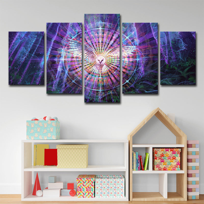 Kaleidoscope Wall Art Bedroom Night Owl Canvas Print in Purple, Multi-Piece Clearhalo 'Art Gallery' 'Canvas Art' 'Contemporary Art Gallery' 'Modern' Arts' 1708935