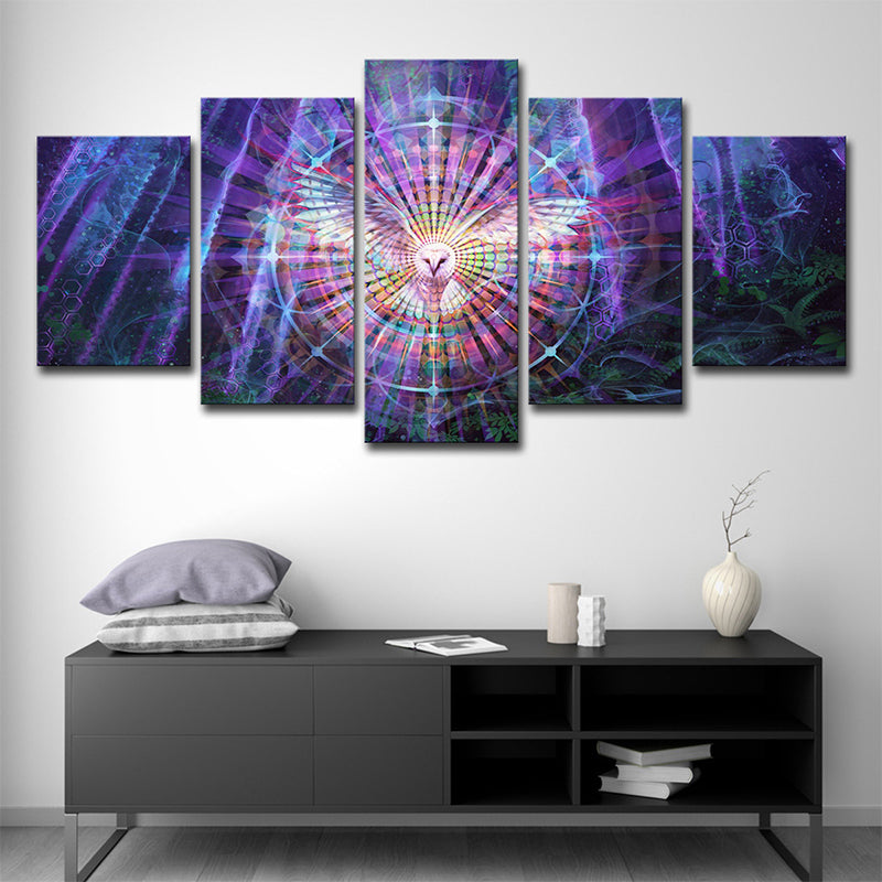 Kaleidoscope Wall Art Bedroom Night Owl Canvas Print in Purple, Multi-Piece Clearhalo 'Art Gallery' 'Canvas Art' 'Contemporary Art Gallery' 'Modern' Arts' 1708936