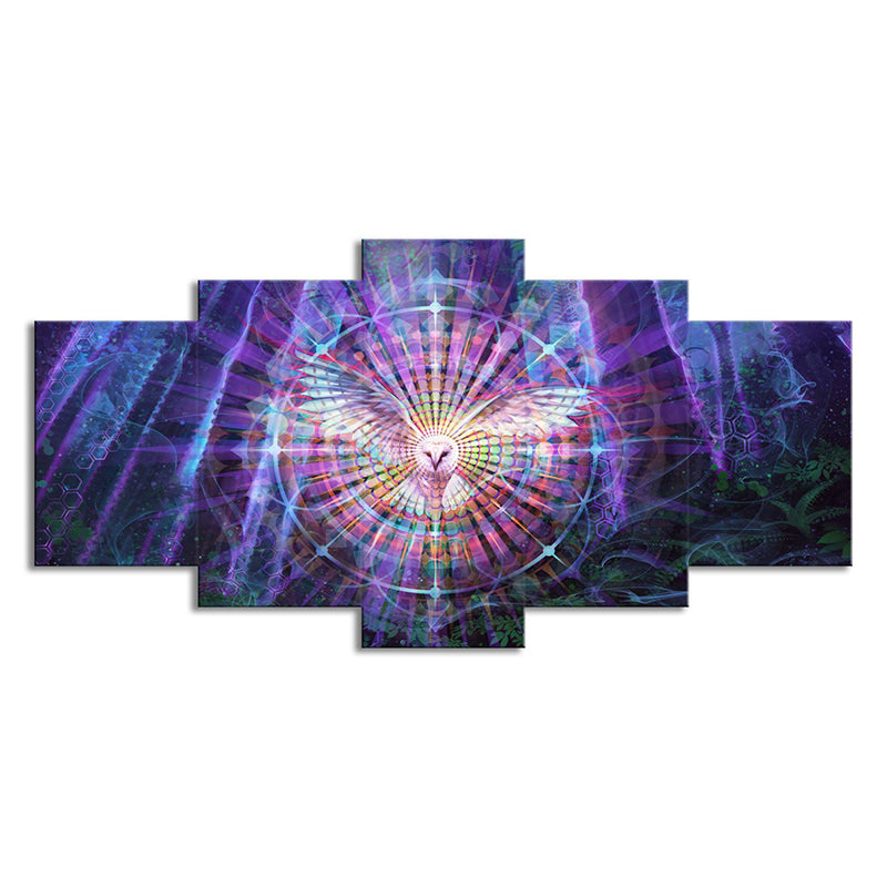 Kaleidoscope Wall Art Bedroom Night Owl Canvas Print in Purple, Multi-Piece Clearhalo 'Art Gallery' 'Canvas Art' 'Contemporary Art Gallery' 'Modern' Arts' 1708937