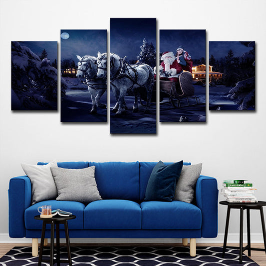 Christmas Carriage Santa Claus Canvas Kids Style Multi-Piece Wall Art Decor in Dark Blue Clearhalo 'Art Gallery' 'Canvas Art' 'Kids' Arts' 1708943