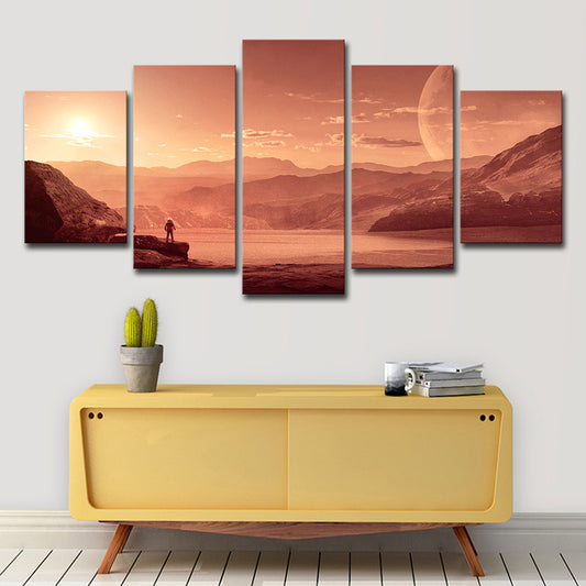 Mars Sunset View Wall Art Dining Room Outer Space View Canvas in Orange for Decor Orange Clearhalo 'Art Gallery' 'Canvas Art' 'Kids' Arts' 1708948