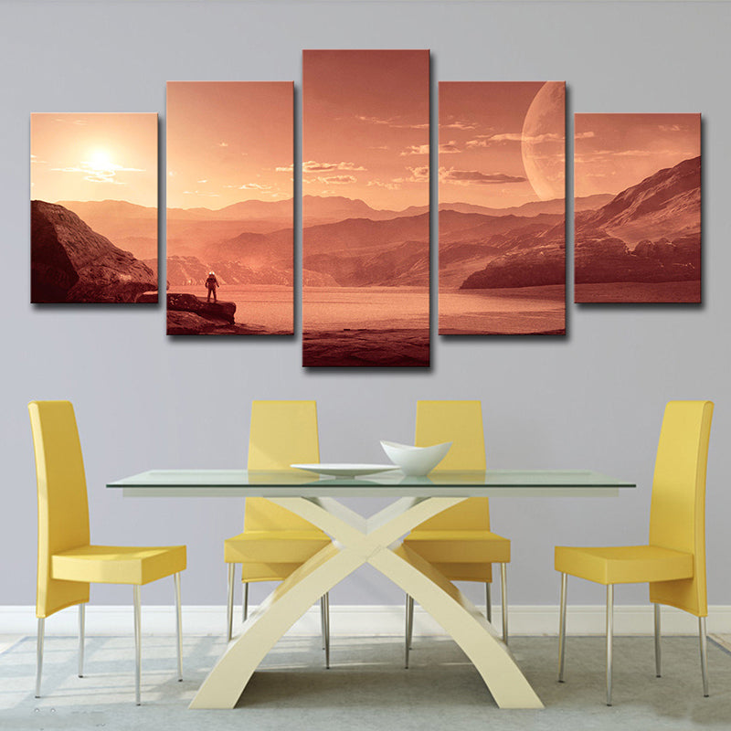 Mars Sunset View Wall Art Dining Room Outer Space View Canvas in Orange for Decor Clearhalo 'Art Gallery' 'Canvas Art' 'Kids' Arts' 1708949