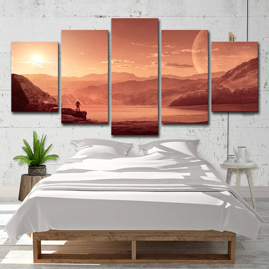 Mars Sunset View Wall Art Dining Room Outer Space View Canvas in Orange for Decor Clearhalo 'Art Gallery' 'Canvas Art' 'Kids' Arts' 1708950
