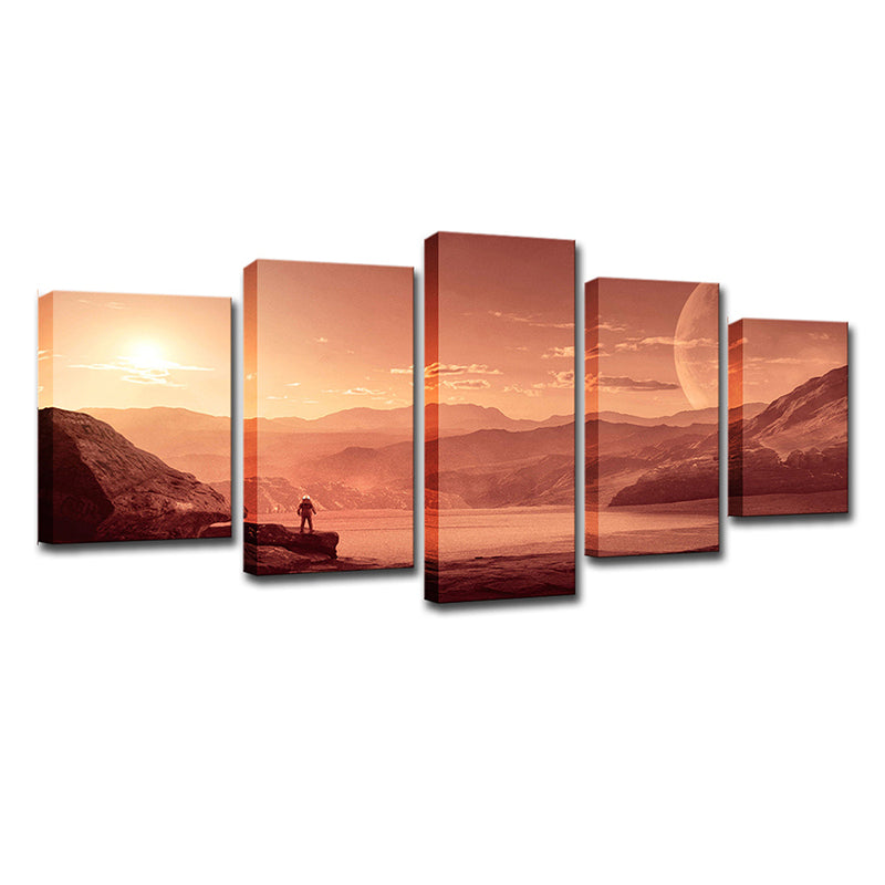 Mars Sunset View Wall Art Dining Room Outer Space View Canvas in Orange for Decor Clearhalo 'Art Gallery' 'Canvas Art' 'Kids' Arts' 1708951