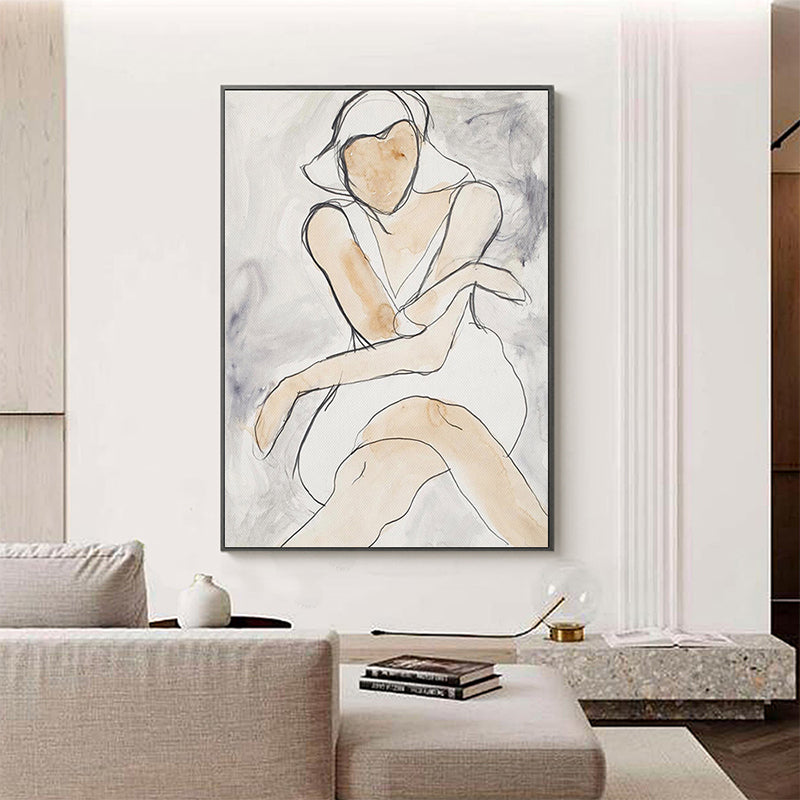 White Line Sketch Woman Art Print Textured Minimalistic House Interior Wall Decor White Clearhalo 'Art Gallery' 'Canvas Art' 'Contemporary Art Gallery' 'Contemporary Art' 'Minimalism' 'Minimalist Art Gallery' 'Scandinavian' Arts' 1708955