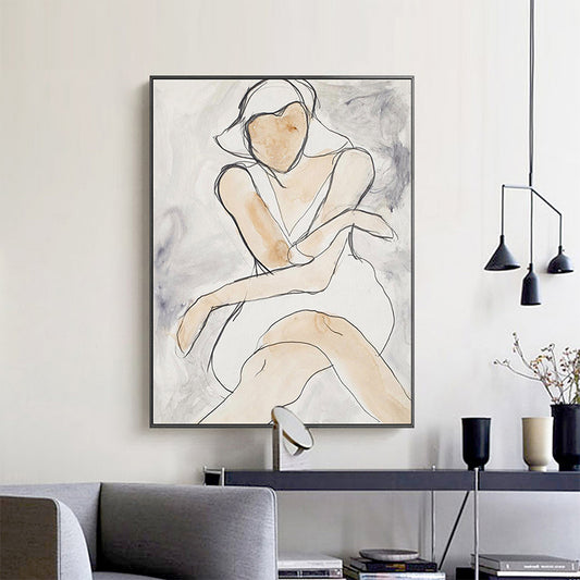 White Line Sketch Woman Art Print Textured Minimalistic House Interior Wall Decor Clearhalo 'Art Gallery' 'Canvas Art' 'Contemporary Art Gallery' 'Contemporary Art' 'Minimalism' 'Minimalist Art Gallery' 'Scandinavian' Arts' 1708956