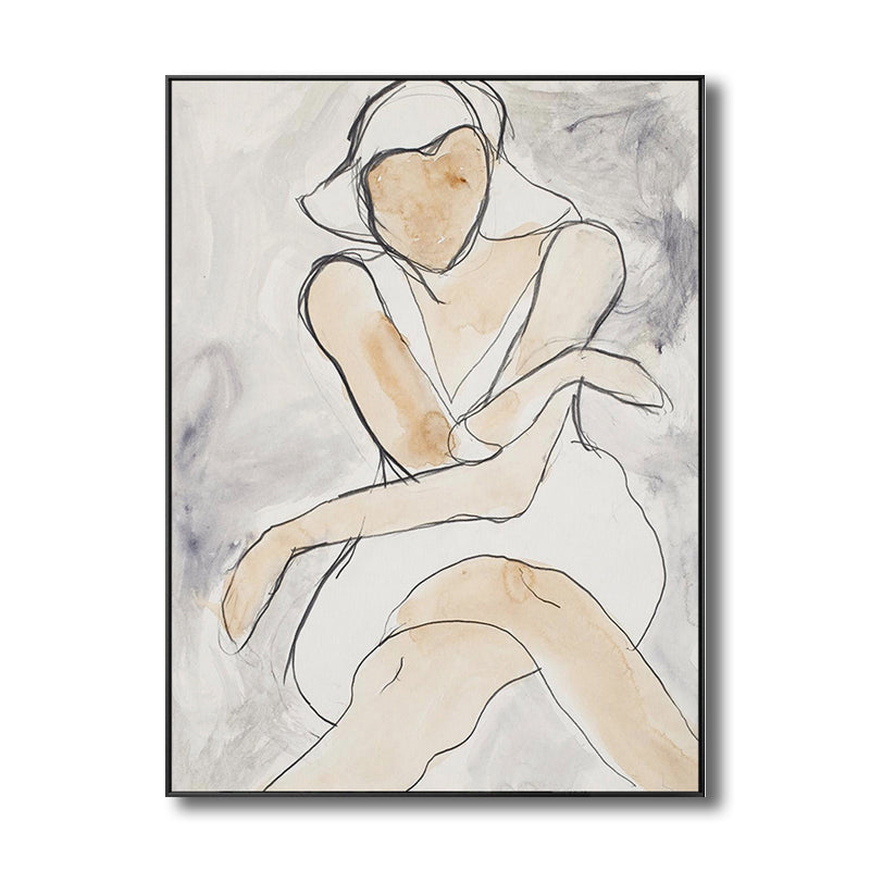 White Line Sketch Woman Art Print Textured Minimalistic House Interior Wall Decor Clearhalo 'Art Gallery' 'Canvas Art' 'Contemporary Art Gallery' 'Contemporary Art' 'Minimalism' 'Minimalist Art Gallery' 'Scandinavian' Arts' 1708958