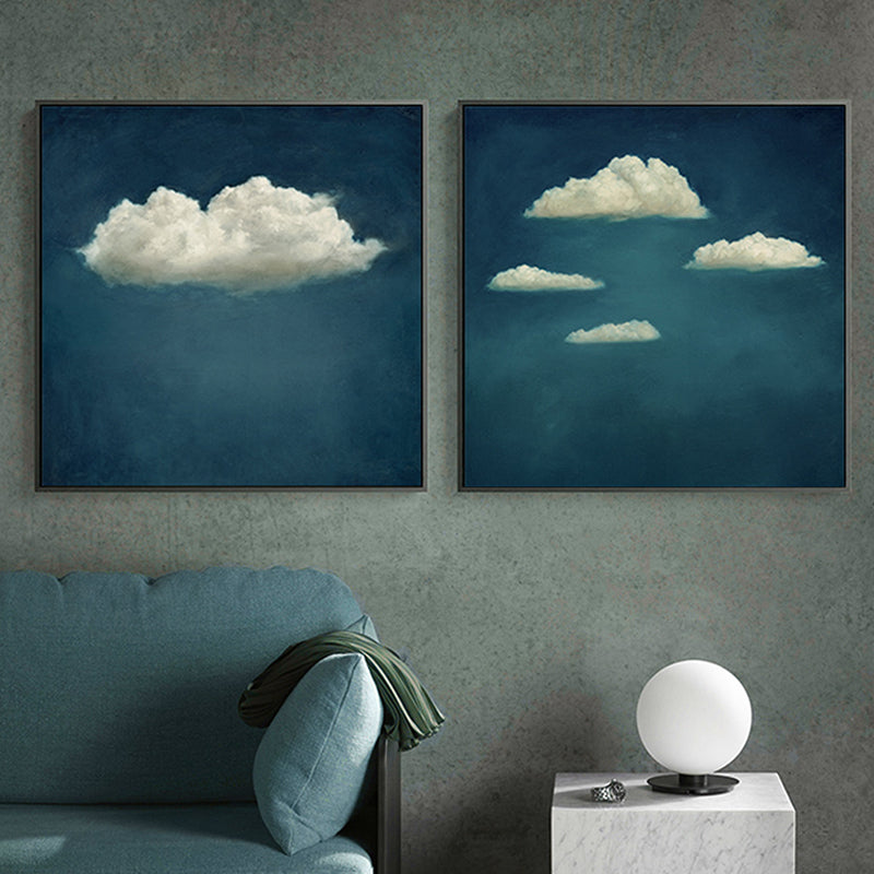 Cartoon Cloud Art Print Blue Wall Decor for Living Room, Multiple Sizes Available Clearhalo 'Art Gallery' 'Canvas Art' 'Kids' Arts' 1708962