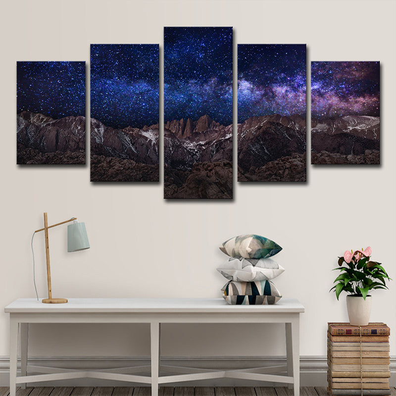 Purple Fantasy Wall Art Rock Mountain and Starry Sky Kids Multi-Piece Canvas Print Clearhalo 'Art Gallery' 'Canvas Art' 'Kids' Arts' 1708974