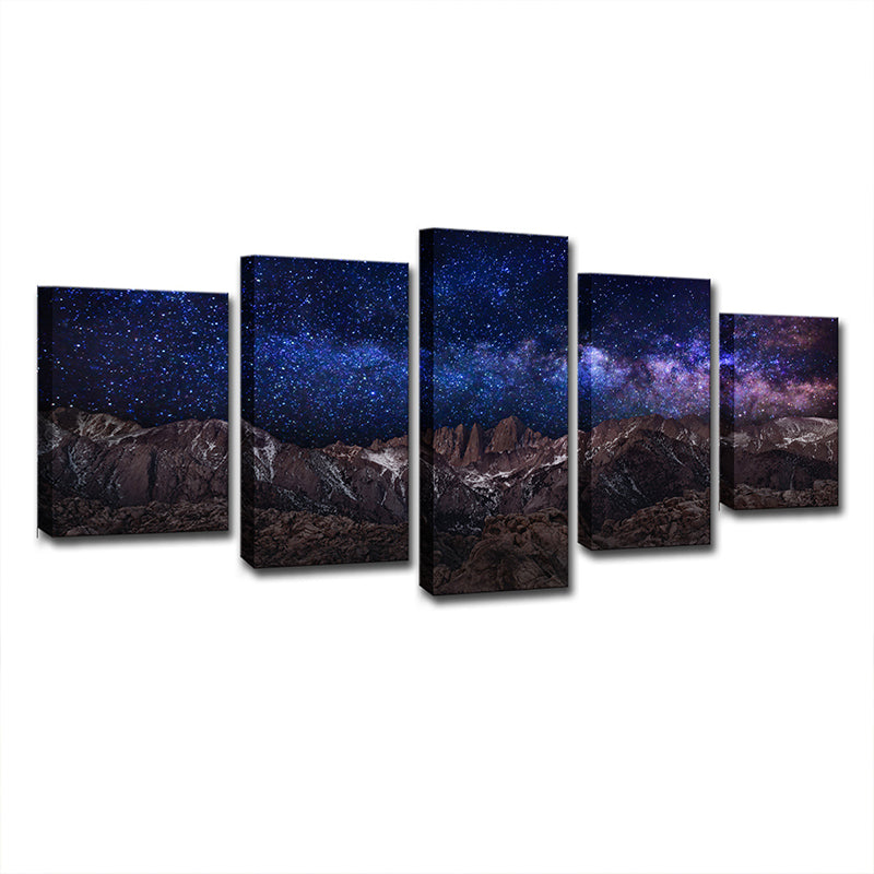 Purple Fantasy Wall Art Rock Mountain and Starry Sky Kids Multi-Piece Canvas Print Clearhalo 'Art Gallery' 'Canvas Art' 'Kids' Arts' 1708976