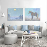 Wild Animal Wall Art Cartoon Textured Square Canvas Print in Blue for Living Room
