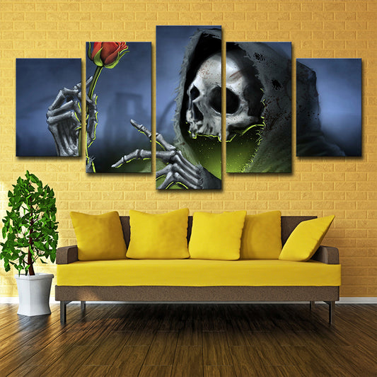 Grim Reaper with Rose Art Print Modern Style Multi-Piece Wall Decor in Blue for Room Clearhalo 'Art Gallery' 'Canvas Art' 'Contemporary Art Gallery' 'Modern' Arts' 1709039