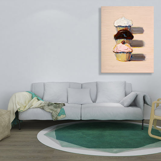 Traditional Fruit Cupcakes Painting Pink Textured Wall Art Decor for Dining Room Pink Clearhalo 'Art Gallery' 'Canvas Art' 'Traditional' Arts' 1709044