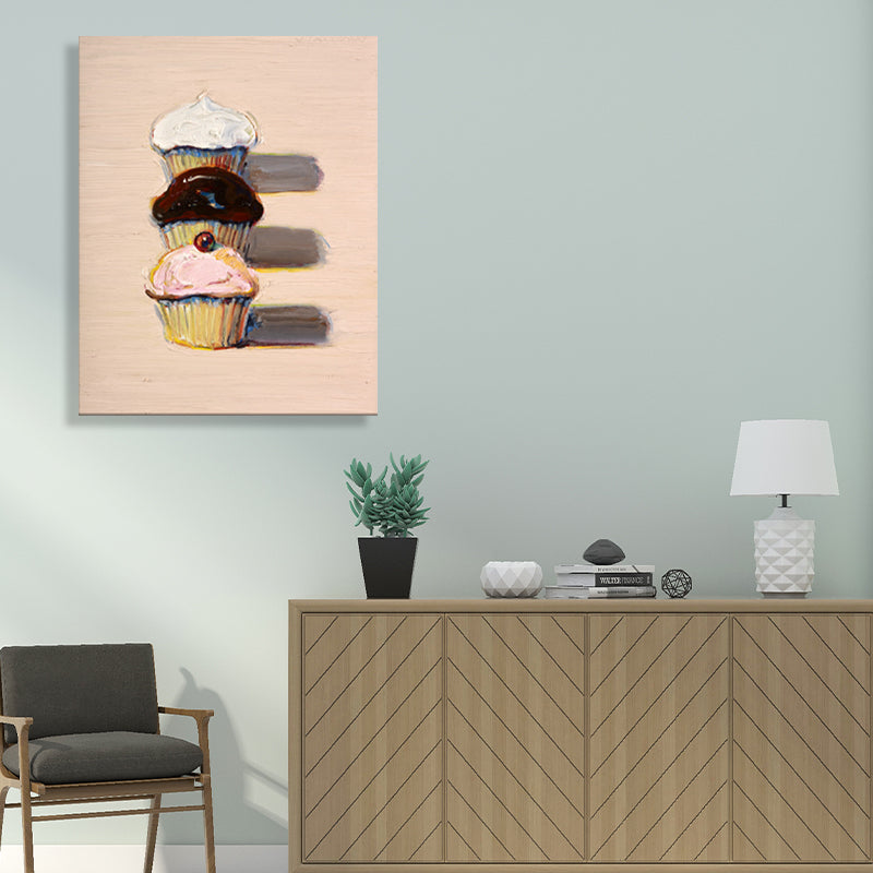 Traditional Fruit Cupcakes Painting Pink Textured Wall Art Decor for Dining Room Clearhalo 'Art Gallery' 'Canvas Art' 'Traditional' Arts' 1709046