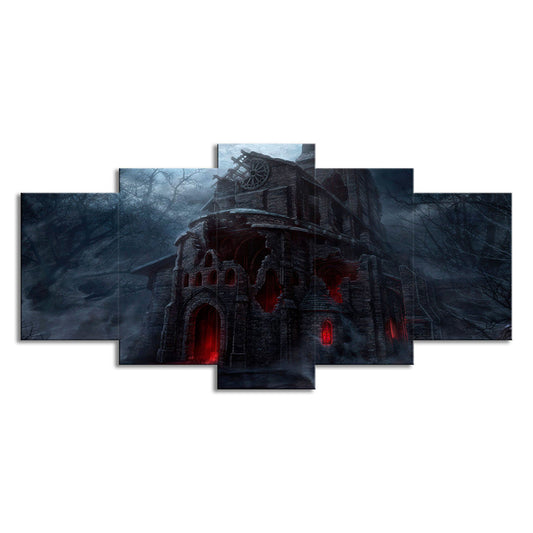 Dreary Night Castle Canvas Art House Interior Halloween Wall Decoration in Black Clearhalo 'Art Gallery' 'Canvas Art' 'Kids' Arts' 1709054