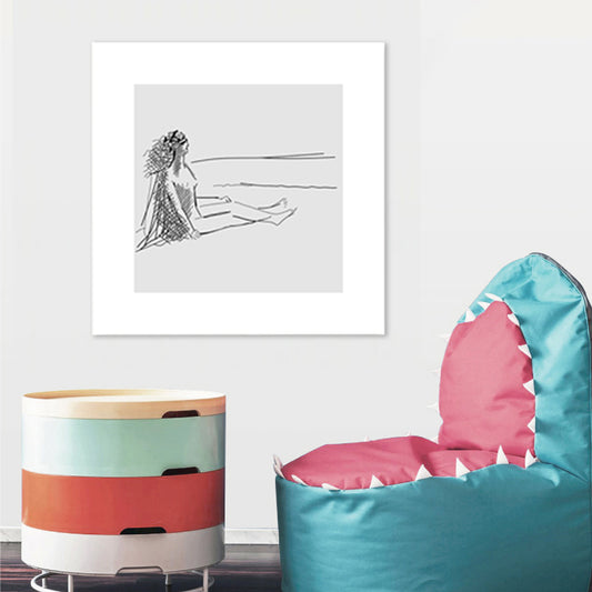 Man Sit Against Wall Canvas for Home Line Figure Drawing Art Print in Black-White, Texture White Clearhalo 'Art Gallery' 'Canvas Art' 'Contemporary Art Gallery' 'Contemporary Art' 'Minimalism' 'Minimalist Art Gallery' 'Scandinavian' Arts' 1709073