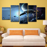 Space War Battleship Canvas Art Science Fiction Multi-Piece Wall Decor in Dark Blue Dark Blue